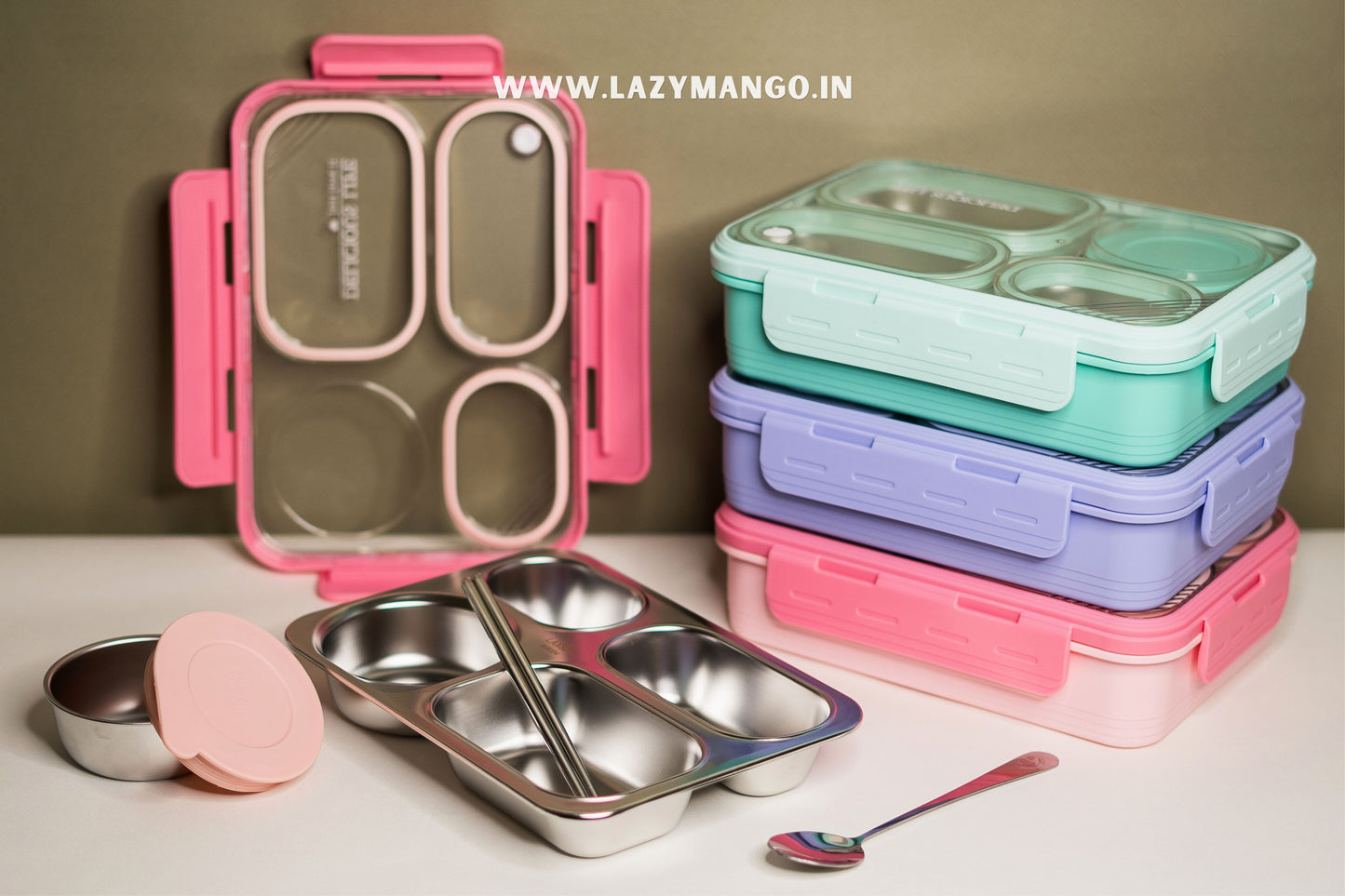 OfficeMate Bento Box | 4 Compartments - 800ML (100% Leak & Spill Proof)