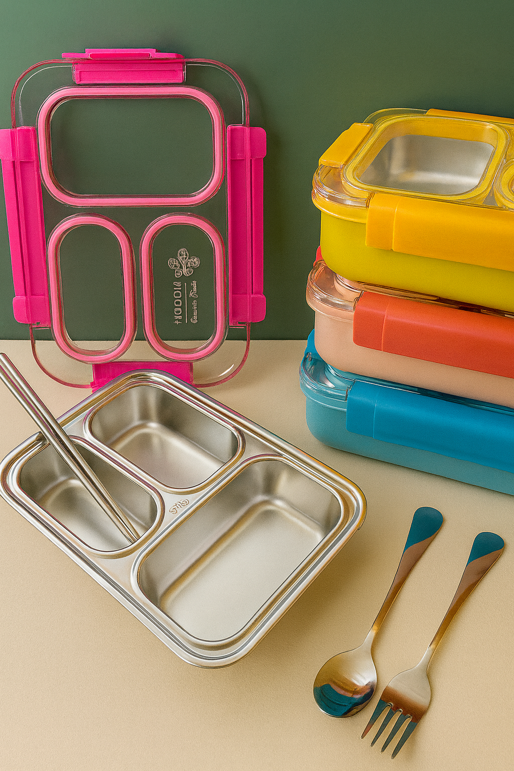 Tokyo Table Lunch Box | 3 Compartment - 710ML (100% Spill and Leak Proof)